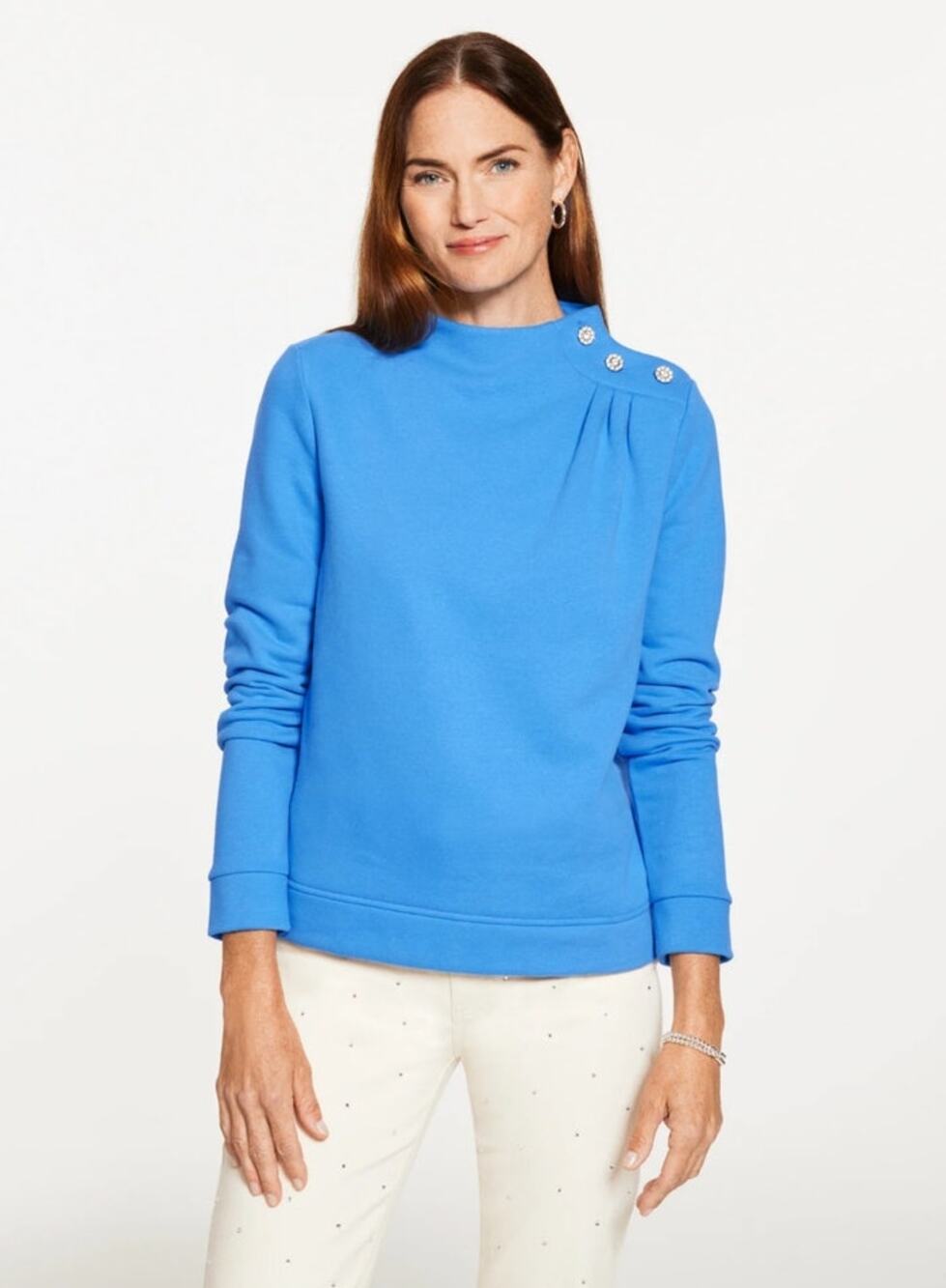 Talbots XS Blue Button Shoulder Pullover Preppy Cotton Blend Sweater